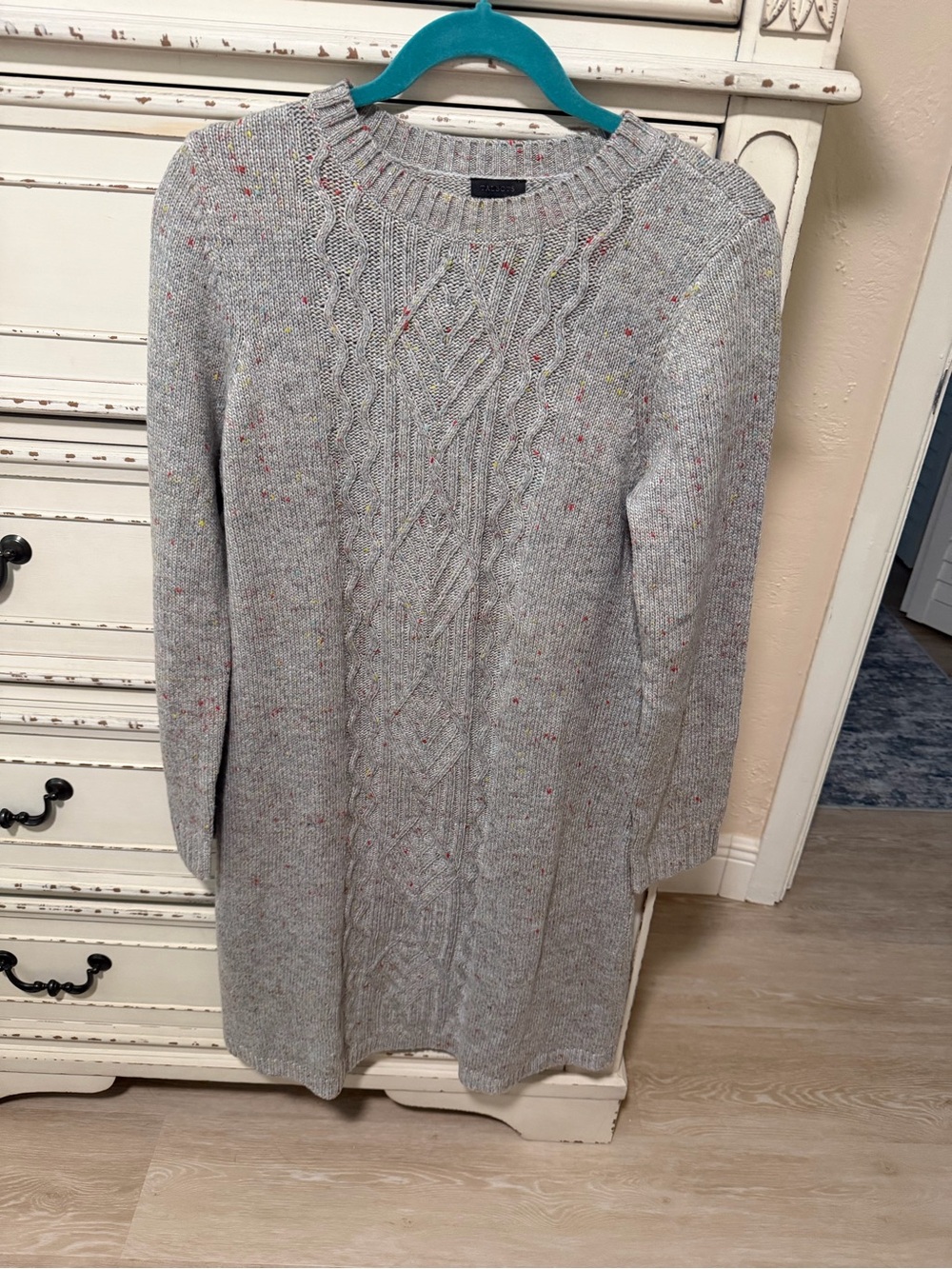 Talbots Light Gray Cable Knit Sweater Dress with Multicolor Flecks